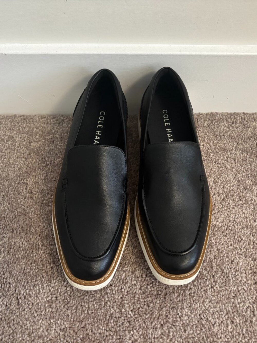 Cole Haan Black Loafers, White Soles & Flower Foam Cushioning